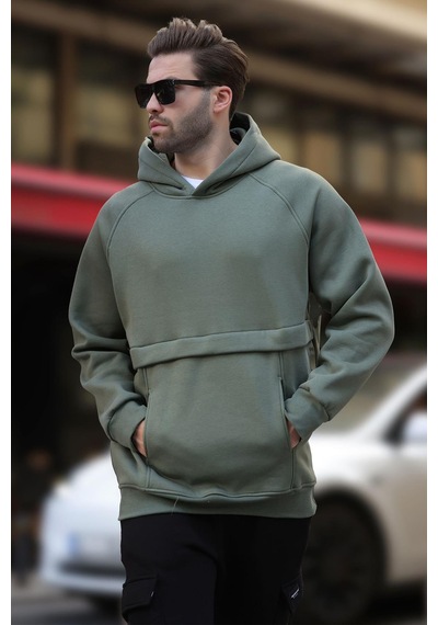 Madmext Haki Kapüşonlu Cep Detaylı Erkek Sweatshirt 7092 Haki