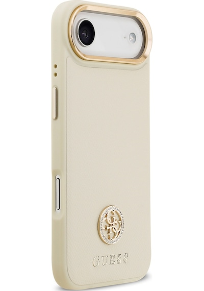 Apple Uyumlu iPhone 17 Air Kılıf Guess Lisanslı M-safeli Grained Yazı Ve Taşlı 4g Logolu Kapak Bej Bej