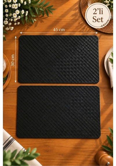 2'li Deri Amerikan Servis Seti 45x30 Cm Örgü Dokulu Supla Masa Servis Altlığı Siyah - 939971829 Siyah