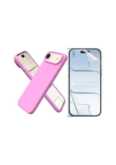 Apple Uyumlu iPhone 17 Air Içi Kadife Lansman Kılıf Ve Seramik Tam Kaplayan Cam Ekran Koruyucu Açık Pembe