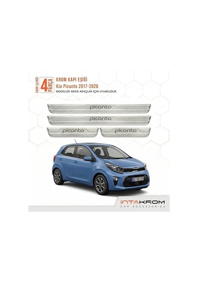 Kia Picanto 2017-2026 Uyumlu Satine Krom Kapı Koruma Eşiği 4 Parç
