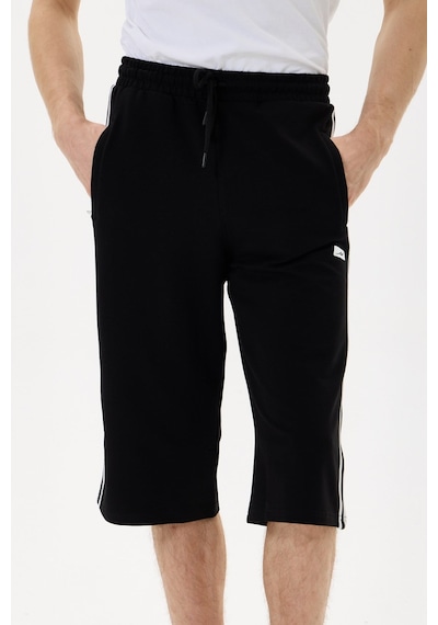 Mysport 6008 Erkek Relax Fit Rahat Kesim Pamuklu Beli Bağcıklı Fermuarlı Cep Yan Şeritli Kapri Bermuda Siyah