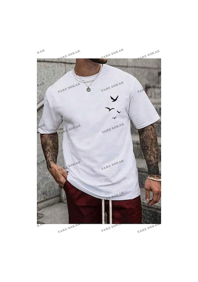 Startmore Cool Art Minimal Kuşlar Tişört - Siyah Baskılı Oversize Yazlık Kısa Kol T-shirt Bisiklet Siyah