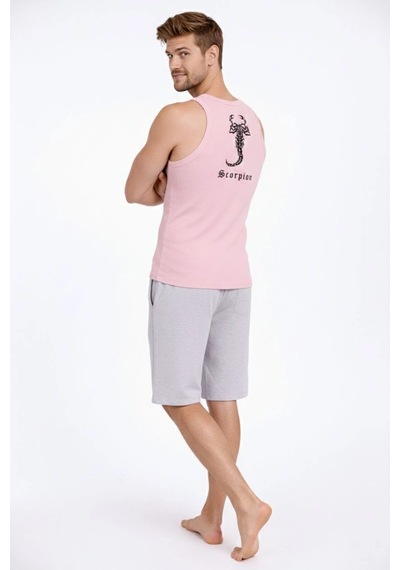 Novalisse Erkek Fitilli Atlet Sıfır Yaka Slim Fit Arka Baskılı Spor Atlet - Pembe Çoklu Renk