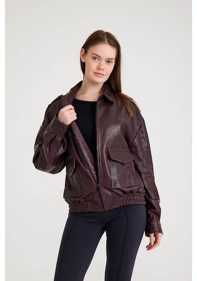 Oversize Bayan Deri Ceket Vb-18-bk-2854-24177 Bordo
