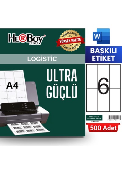 Herboy Hb-1106 148,5 X 70 Mm A4 Baskılı Laser Etiket 500 Adet