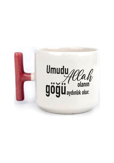 Umudu Allah Olanın Göğü Aydınlık Olur Baskılı Kırmızı Kulplu T Kupa