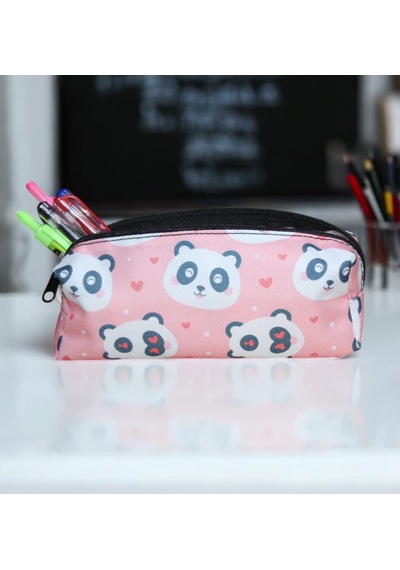 Pembe Panda Desenli Tatlı Kalemlik - Okul Kalemliği-makyaj Çantası