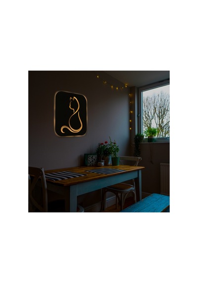 Led Işıklı Kişiselleştirilebilir Kedi Temalı Tablo Gayne Dekoratif Gece Lambası Sarı - 737293250 Sarı