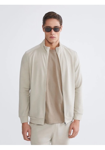 Lc Waikiki Bej Dik Yaka Erkek Fermuarlı Sweatshirt