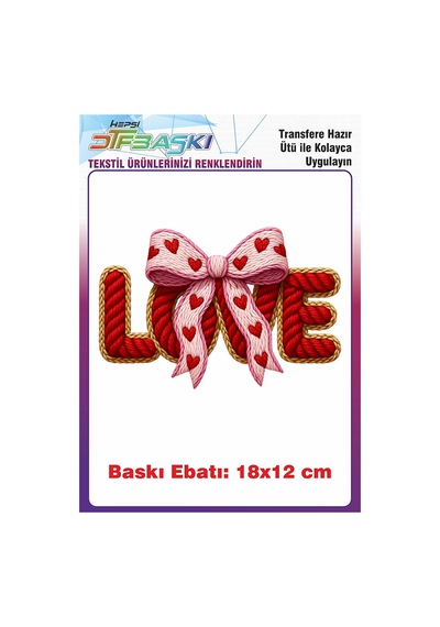 Örgü Görünümlü Love Yazısı Kalp Ütü İle Yapışan Tişört Tekstil Baskı 3159
