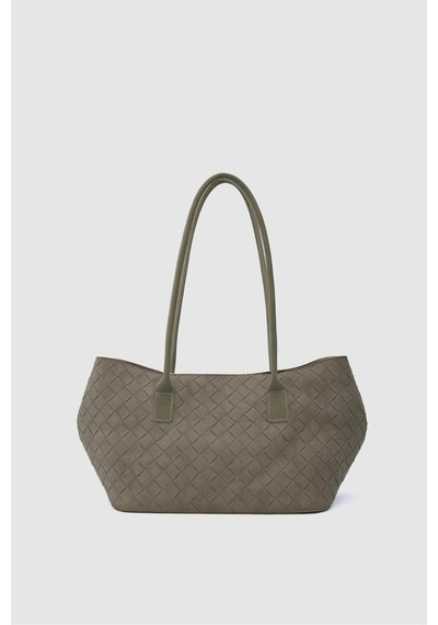 Paul Brand Terra Touch Örgü Desenli Yumuşak Süet Dokulu Makyaj Çantalı Kadın Shopper Omuz Çantası Vizon