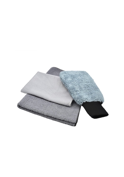 Wonkey - Mikrofiber Oto Yıkama Temizleme Seti / Araç Kurulama Havlusu + Otomobil Cam Bezi + Araba Yıkama Eldiveni Pak