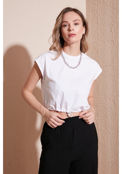 Lela Bisiklet Yaka % 100 Pamuk Crop Bayan T Shirt 5865587 Beyaz