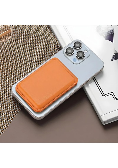 Bix Tmw4 Apple Uyumlu iPhone Magsafe  Deri Cüzdan Manyetik Kartlık Standlı Katlanabilir Gold Kahverengi Kahverengi