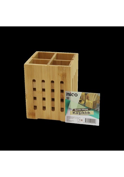 Ahşap Bambu 4 Bölmeli Kaşıklık Organizer 11x11 Cm, Pencereli Renkli
