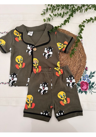Tuem Bebek Tweety Ve Sylvester Desenli Unisex Bebek Şortlu Pijama Takımı Beden Ölçüleri Açıklamada Açık Haki Tuem Bebek Tweety Ve Sylvester Desenli Unisex Bebek Şortlu Pijama Takımı Beden Ölçüleri Açıklamada Açık Haki