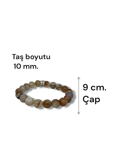 Doğal Bantlı Akik Çizgili Akik Bileklik 10 Mm Toprak Tonlu 9 Cm Çap Unisex Kahverengi