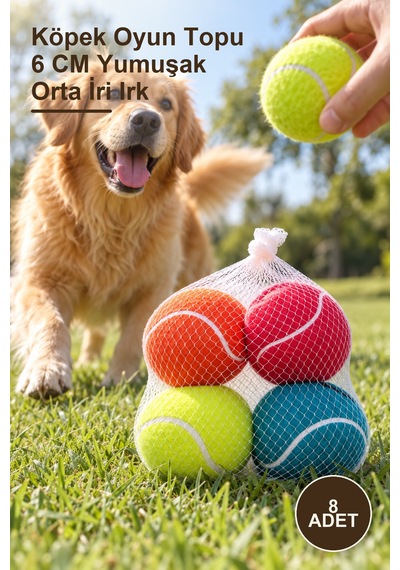 8 Adet Köpek Oyun Topu 6 Cm Yumuşak Orta İri Irk