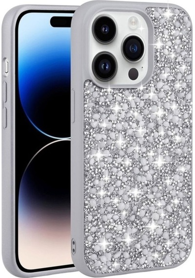 Apple Uyumlu iPhone 14 Pro Max Kılıf Parlak Taşlı Tasarım Zore Linea Kapak Gümüş