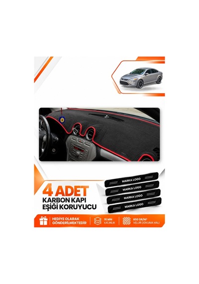 Ford Mondeo Mk4 2008-2014 Uyumlu Ön Torpido Koruma Kılıfı Halısı Örtüsü - Siyah Kırmızı