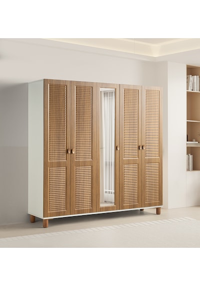 Pema Home Favori %100 Mdf Membran 5 Kapaklı Dolap Gardırop Ceviz