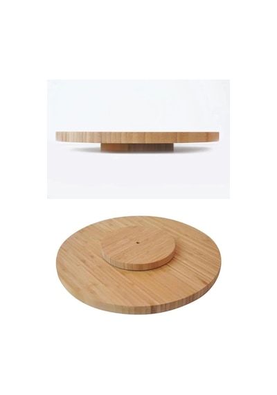 Bambu 360 Derece Dönen Yuvarlak Lüx Servis Sunum Tabağı Pizza Peynir Sunum Tahtası 30 Cm Kahverengi