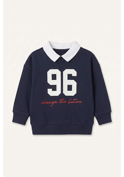 Defacto %100 Pamuk Oversıze Polo Yaka Baskılı Sweatshirt Kumaşı Sweatshirt Erkek Bebek H9810a526aunv241 Lacivert-nv241
