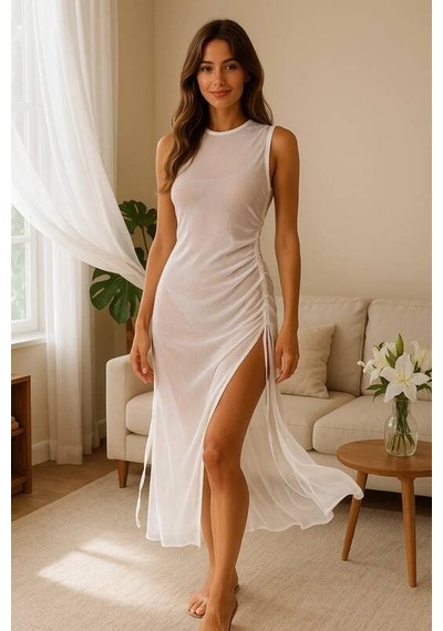 Ang Butik Kadın Beyaz Zarafet Pareo Plaj Giyim