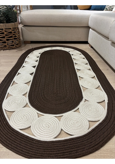 Mavaux Cookie Jüt Hasırlı El Örgüsü Kilim Kahverengi - Krem