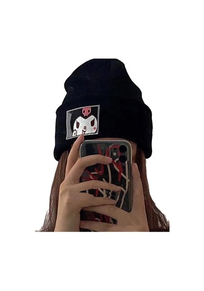 Schulzz Sanrio Kuromi Figür Nakışlı Çocuk Bere Siyah