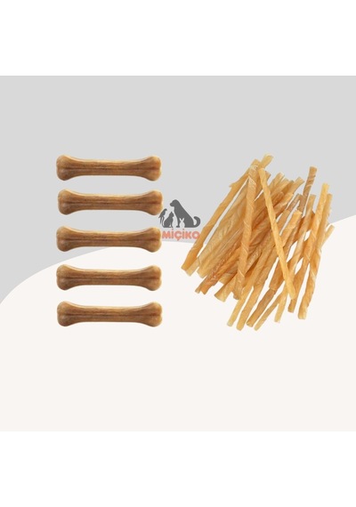 Köpekler İçin Ödül Seti11 5li 7cm Naturel Kemik+25li Naturel Burgu Çubuk