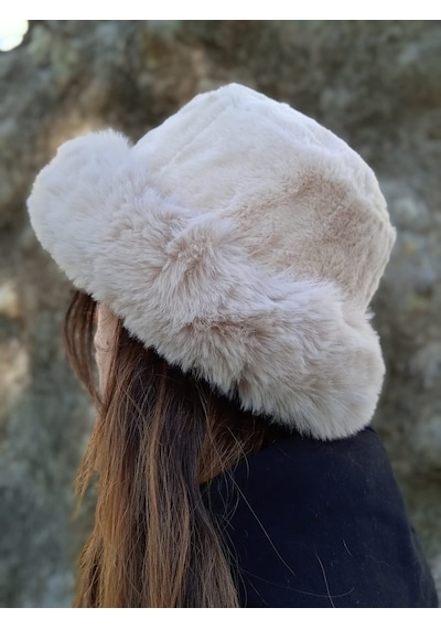 Shopiolog Pofidik Peluş Şapka Kışlık Suni Kürk Kalpak Bej Kova Şapka Bej