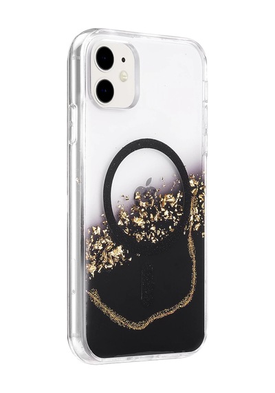 Onegif Apple iPhone Uyumlu 11 Lotus Simli Magsafe Kapak - Siyah