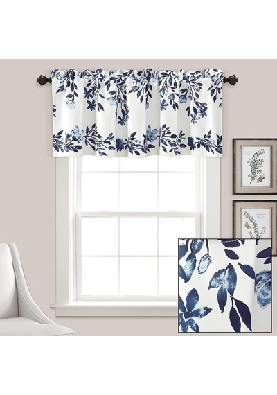Tanisha Oda Karartma Pencere Perdesi Saçağı, 45,72 Cm U X 132,08 Cm G, Lacivert Ve Beyaz