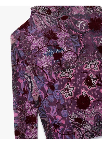 Koton Dik Yaka Uzun Kollu Slim Fit Çiçekli Tişört Mor Desenli 6wak50341ek Mor