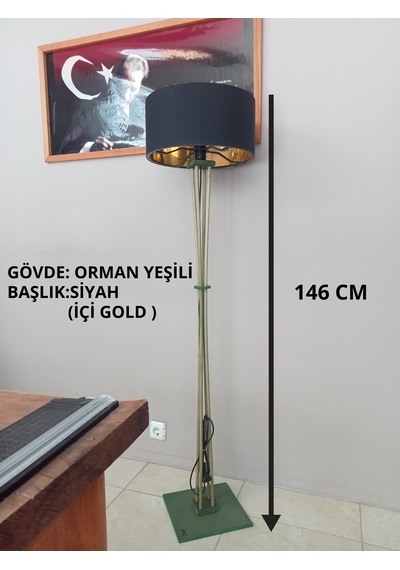 Siyah-gold Başlık Ahşap Lambader- Orman Yeşili Altın - Siyah