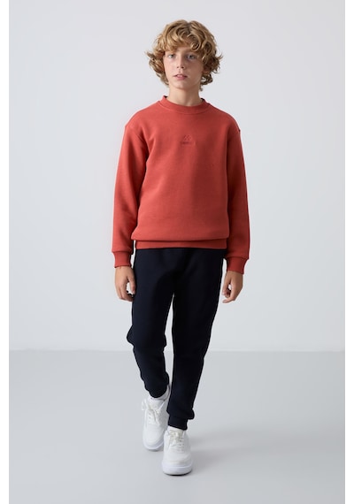 Tommylife Tommy Life Kiremit-lacivert Pamuklu Kalın İçi Tüylü Yumuşak Dokulu Standart Fit Nakışlı Erkek Çocuk Eşofman Ta Kiremit