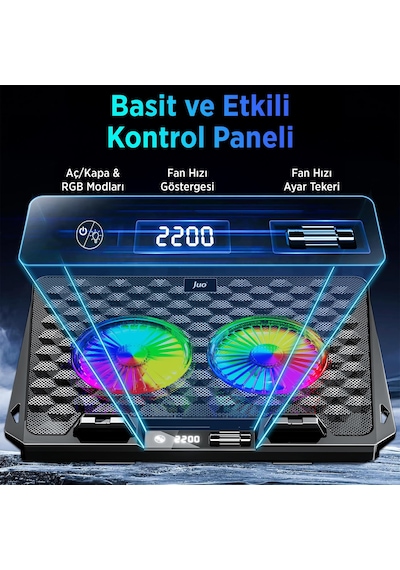 Juo Odin Rgb Işıklı Gaming 2200rpm Çift Fan Led Display Laptop Notebook Soğutucu Stand