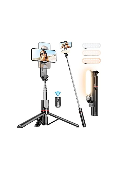 Çıkarılabilir Dolgu Işıklı Sabit Selfie Çubuğu Tripod, İphone, , , Ve Diğer Akıllı Telefonlar İçin Kablosuz Uzaktan Kumandalı 360 Dönebilen Genişletilebilir Cep Telefonu Tripodu