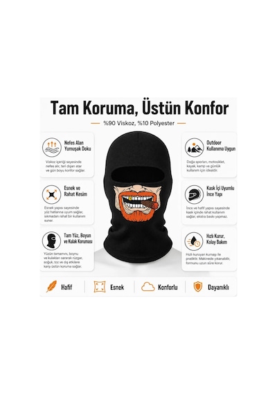 Unisex Sakallı Puro Baskılı Balaklava 1 Adet Tek Beden Viskoz Kask İçi Outdoor Maske 1 Siyah