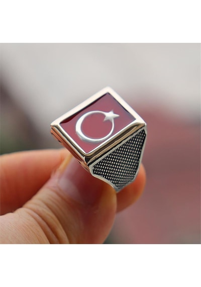 Mineli Ay Yıldızlı 925 Gümüş Yüzük Beyaz