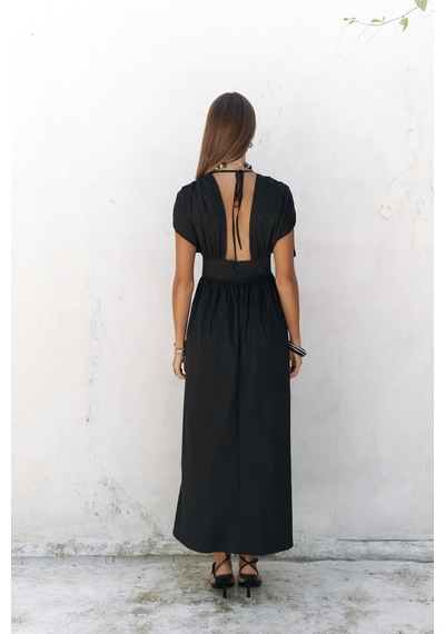 Mai Collection Mai Studios Co. Manarola Büzgü Detay Siyah Uzun Elbise siyah