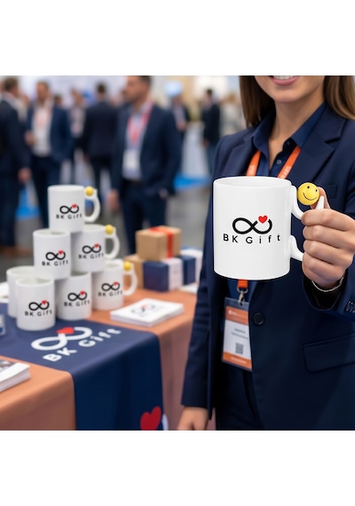 Bk Kurumsal Promosyon Logolu Emoji Desenli Beyaz Kupa Bardak 10 Adet Logo Baskılı