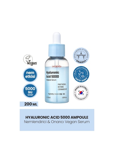 Yeppda Hyalüronik Asit Kompleksi İçeren Nemlendirici Serum Yeppda Hyaluronic Acid 5000 Serum 50 ML Büyük Boy