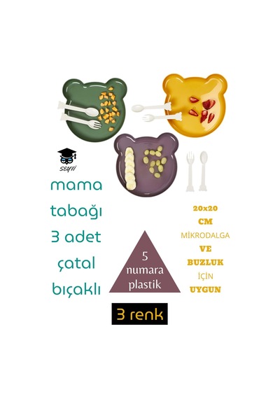 Mama Tabağı 3 Adet 20x20 Cm Mikrodalga Ve Buzluk İçin Uygun 5 Numara Plastik
