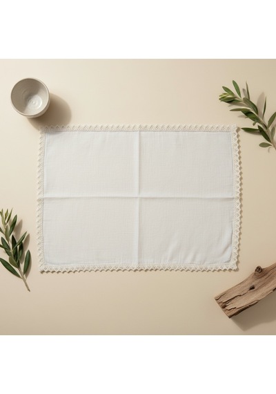 Fabricasa Dantel Kenarlı Keten Amerikan Servis 33x48 Cm Beyaz - Ekru