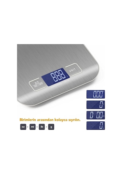 5kg Lüx Dijital Mutfak Terazisi 5kg 1 Gr Hassas Paslanmaz Çelik Pil Hediyeli Diğer