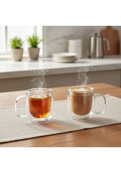 Ayrex Deconox 2'li Çift Cidarlı Cam Fincan Seti - 100 Ml Isıya Dayanıklı Espresso Ve Türk Kahvesi Bardağı - El Y Diğer