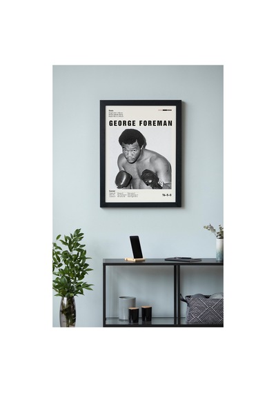 George Foreman Ahşap Çerçeveli Poster Tablo Tarihi Boks Efsanesi Siyah
